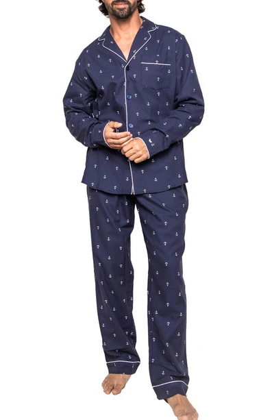Petite Plume Men's Portsmouth Anchors Pyjama Set In Navy