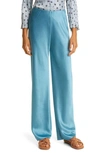 Vince Satin High-rise Wide-leg Bias Pants In Deep Lagoon
