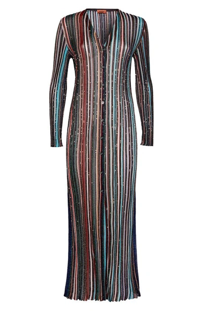 Missoni Metallic Striped Paillette Long Cardigan In Multicolor