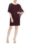 Slny Chiffon Overlay Beaded Detail Sheath Dress In Aubergine