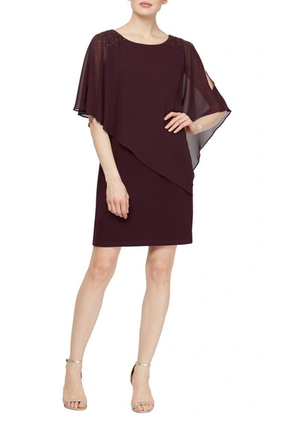 Slny Chiffon Overlay Beaded Detail Sheath Dress In Aubergine