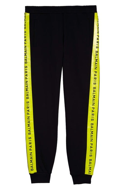 Balmain Teen Logo-tape Tapered Joggers In Black