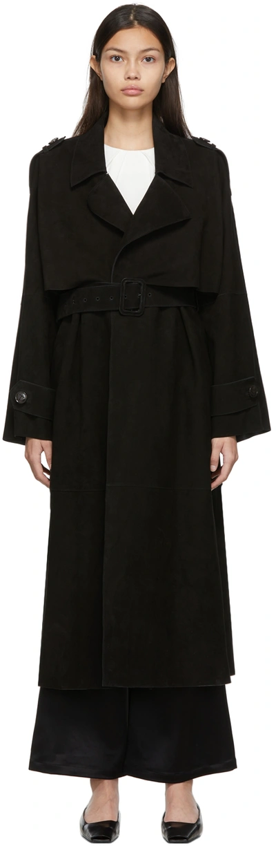 Totême Belted Suede Trench Coat In Black