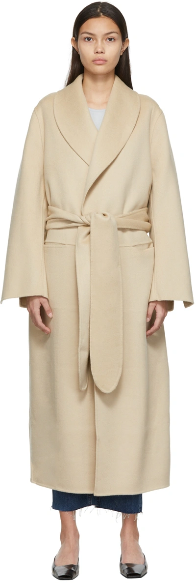 Totême Shawl Collar Belted Wool Coat In Neutrals