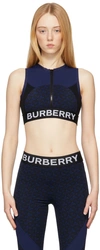 Burberry Paneled Printed Stretch-jersey Sports Bra In Deep Royal Blue Pat