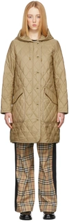 Burberry Diamond Quilted Thermoregulated Hooded Coat In Beige