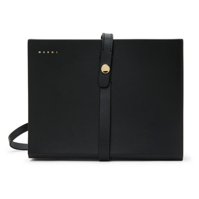 Marni Calf Leather Strapped Clutch Bag In Black