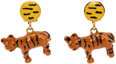 Marni Orange & Yellow Tiger Clip-on Earrings In 00r35 Orange