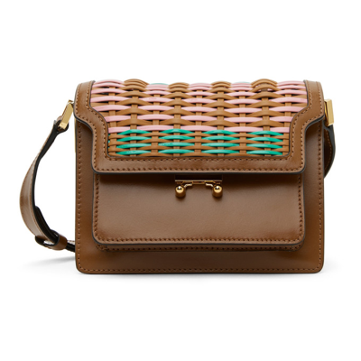 Marni Brown Mini Basket Trunk Bag In Z514m Pink+green+pom