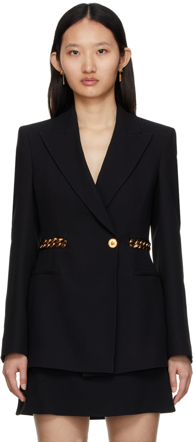 Versace Chain-embellished Single-breasted Twill Blazer In Black