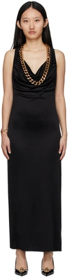 Versace Cutout Chain-embellished Satin Maxi Dress In 1b000 Black