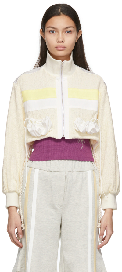 Kijun Off-white Crop Shell Jacket In Ivory/yellow