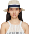 Maison Michel Beige & Navy Henrietta Fedora Hat In Natural Navy