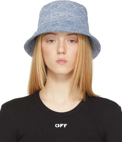 Off-white Logo Monogram Cotton Denim Bucket Hat In Light Blue