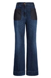 Victoria Beckham Alina Patch Pocket Wide Leg Flare Jeans In Dark Wash Contrast Pocket