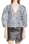 Ganni Blue & Black Crispy Jacquard Blouse In Egret