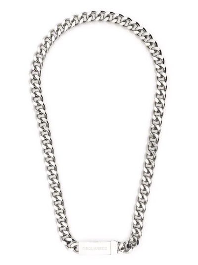 Dsquared2 Embossed-logo Detail Necklace In Silver