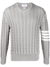 Thom Browne Cable-knit Crewneck Sweater In Lt Grey 055