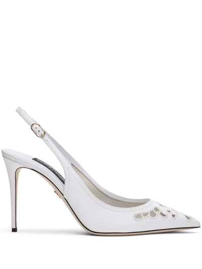 Dolce & Gabbana Embroidered Leather Slingback Pump In White