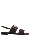 Ferragamo Gancini-plaque Suede Sandals In Braun