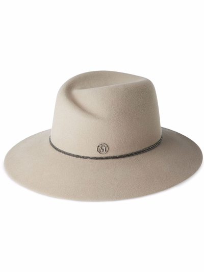 Maison Michel Rico Felt Hat W/ Beaded Strap In Neutrals