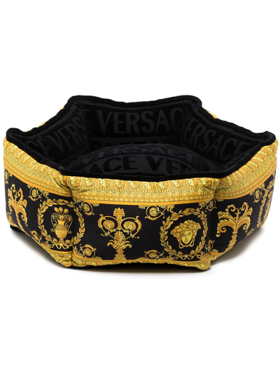 Versace Black Barocco Cotton Pet Bed In Schwarz