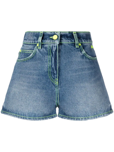 Msgm Contrast-stitching Denim Shorts In Blau