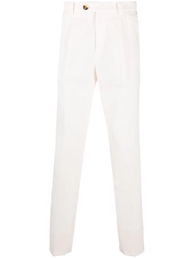Brunello Cucinelli Ivory-white Mid-rise Slim-fit Trousers
