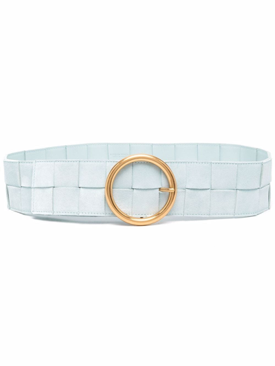 Bottega Veneta Intrecciato Round-buckle Belt In Light Blue