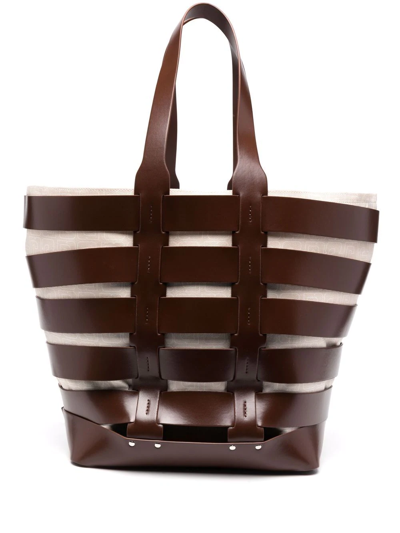 Paco Rabanne Cut-out Leather Tote In Brown