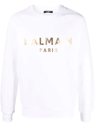 Balmain Logo-print Crew-neck Sweatshirt In White