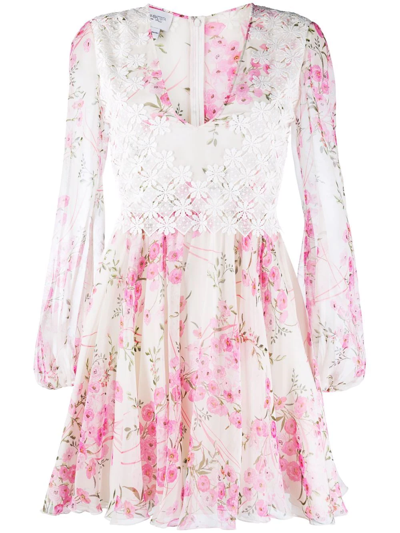 Giambattista Valli Broderie Anglaise Floral-print Mini Dress In Ivory/rose