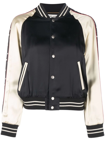 Saint Laurent Teddy Wool Jacket With Contrasting Inserts In Black,beige,red
