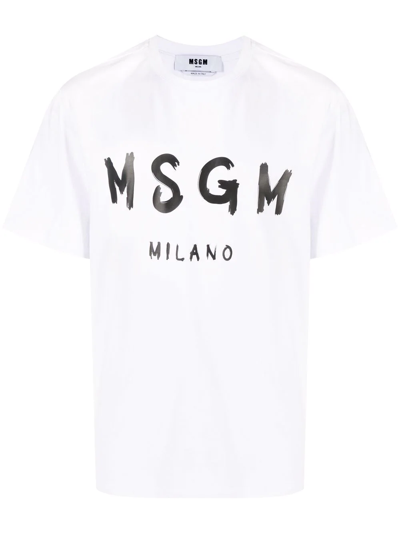 Msgm Paint Brushed Logo T-shirt In White