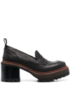 See By Chloé Mahalia Leather Platform Loafers In Schwarz