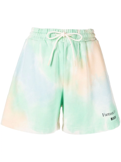 Msgm Fantastic Green Tie Dye Cotton Shorts In Multicolor