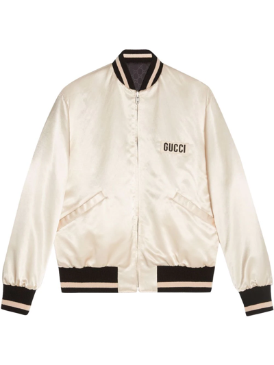 Gucci Logo-patch Reversible Bomber Jacket In Nude