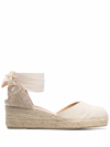 Castaã±er Woven Raffia Wedge Espadrilles In Nude