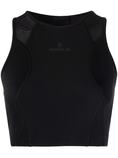 Moncler Logo Print Panelled Cropped Top In Nero