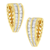 Haus Of Brilliance 14k Yellow And White Gold 1.0 Cttw Channel Set Round And Baguette Diamond Multi Row Huggy Hoop Earri In Yellow