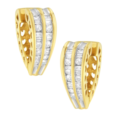 Haus Of Brilliance 14k Yellow And White Gold 1.0 Cttw Channel Set Round And Baguette Diamond Multi Row Huggy Hoop Earri