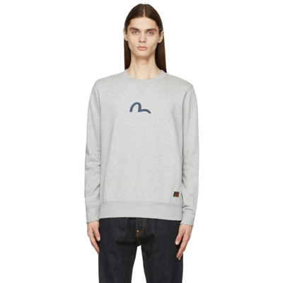 Evisu Grey Cotton Crew Neck Sweatshirt With Logo Print