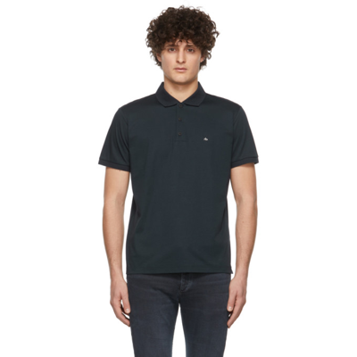 Rag & Bone Interlock Slim Fit Heathered Polo Shirt In Navy 411