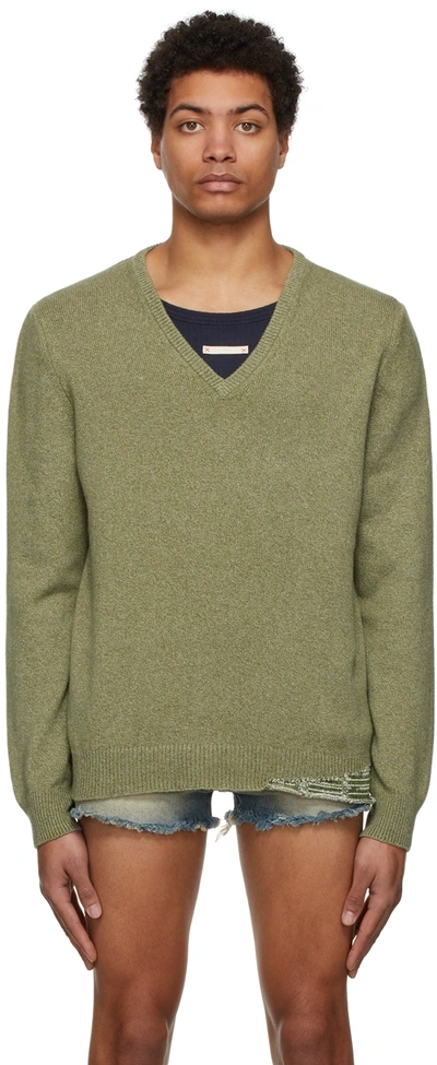 Maison Margiela Green Double Layer V-neck Sweater In 691f Light Green