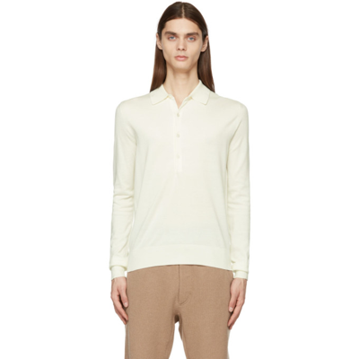 Tom Ford Off-white Silk Long Sleeve Polo In Weiss