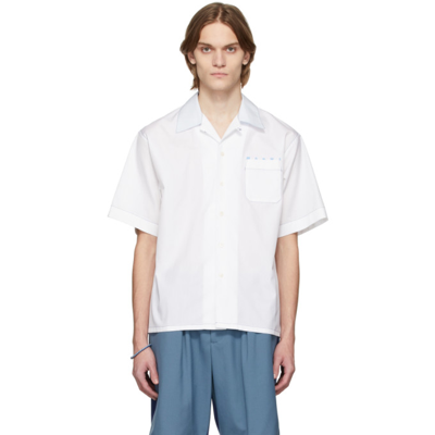 Marni Logo-print Contrast-stitch Cotton-poplin Shirt In White