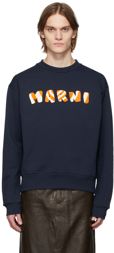 Marni Logo印花棉质平纹针织卫衣 In White