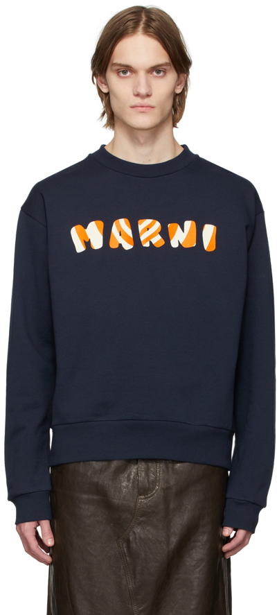 Marni Logo-embroidered Sweatshirt In Navy