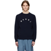 MARNI NAVY EMBROIDERED LOGO SWEATER
