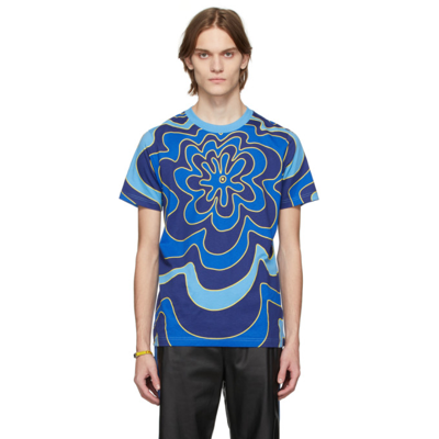 Marni Blue & Yellow Floral Logo T-shirt In Azure